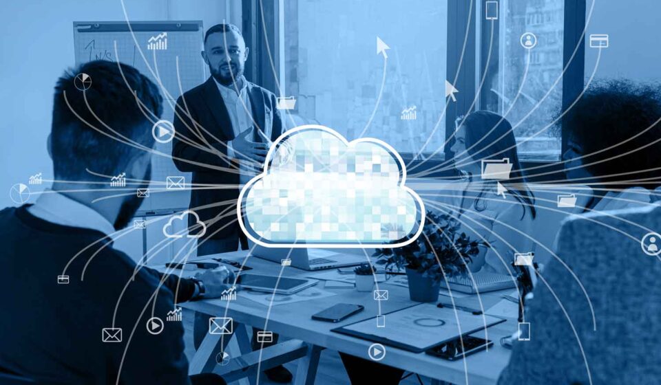 A dynamic digital illustration featuring a glowing cloud network connected to multiple server nodes and gear icons, symbolizing scalability. The text overlay reads "Hire Cloud-Native Backend Engineers" with a prominent "US" badge. The image represents the need for skilled US-based Backend Engineers specializing in microservices and Kubernetes.