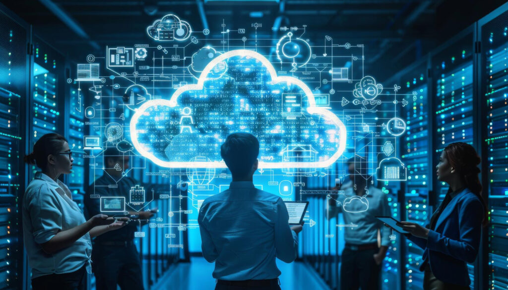 IT team managing Enterprise Cloud servers and data flow in a US-based data center