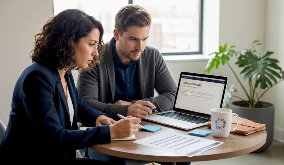 Technical interviewer evaluating a developer's REST API documentation and endpoint design on a whiteboard, emphasizing REST API Experience