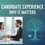 A side-by-side comparison illustration showing two candidate journeys—one smooth and welcoming with clear signposts, friendly handshakes, and efficient hiring steps, contrasted with a frustrating path full of obstacles, confusing directions, and closed doors. A heart icon and smiley faces appear on the positive path, while the overlaid text reads "Why Candidate Experience Matters in Tech Recruitment." The image powerfully conveys that Experience Matters in Tech hiring, influencing both talent attraction and employer reputation.