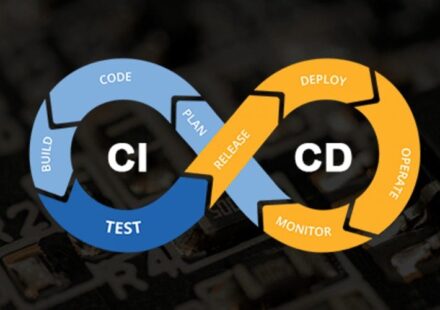 A dynamic pipeline illustration showing code flowing seamlessly from left to right through interconnected stages—build, test, integrate, deploy, and monitor—represented by conveyor belts, gears, and automated checkpoints. Green checkmarks and speed icons appear at each stage, symbolizing automation and efficiency. A team of developers collaborates around the pipeline, with overlaid text reading "Essential CI/CD Skills for Modern Software Engineering Teams." The image represents the foundational CI/CD Skills required to accelerate software delivery and maintain quality at scale.