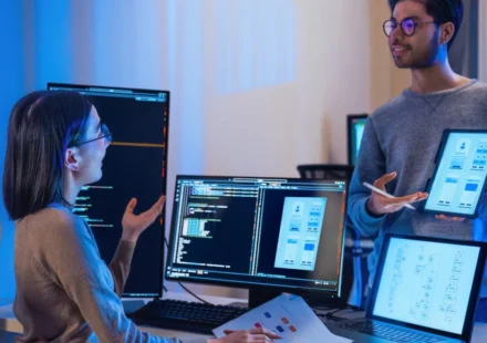 Engineering hiring manager reviewing Infrastructure as Code scripts and Terraform templates on screen while interviewing a DevOps candidate