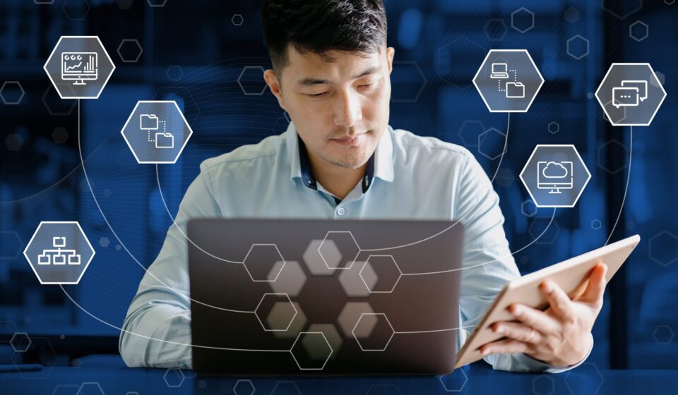 Recruiter comparing candidate skill profiles against a company Tech Stack on a digital dashboard, building a shortlist of matching engineers