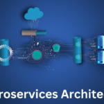A detailed illustration contrasting a monolithic application—depicted as a single large block—with a microservices architecture shown as numerous small, independent, interconnected service modules communicating via API gateways and message queues. Developer silhouettes are positioned beside individual services, representing specialized ownership. Arrows indicate independent deployment and scaling. Overlaid text reads "How Microservices Architecture Changes Developer Hiring." The image represents how Architecture Changes Developer roles, skills, and team structures.